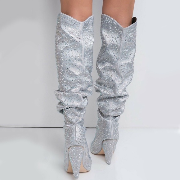 NEW๐ฅ Dazzling Rhinestone Knee High Boot High Heel - Picture 3 of 7